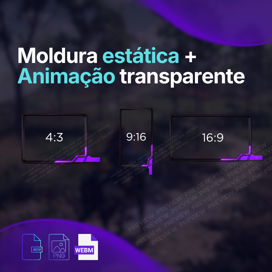 Moldura Animada com Efeito Neon para Webcam (Dark com Roxo)